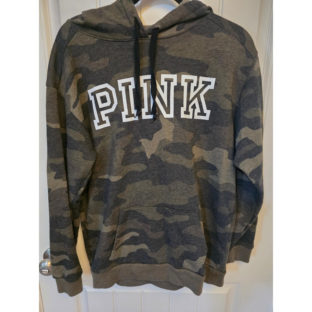 PINK Victoria's Secret Camo Pullover Hoodie Logo Sweatshirt Size Small